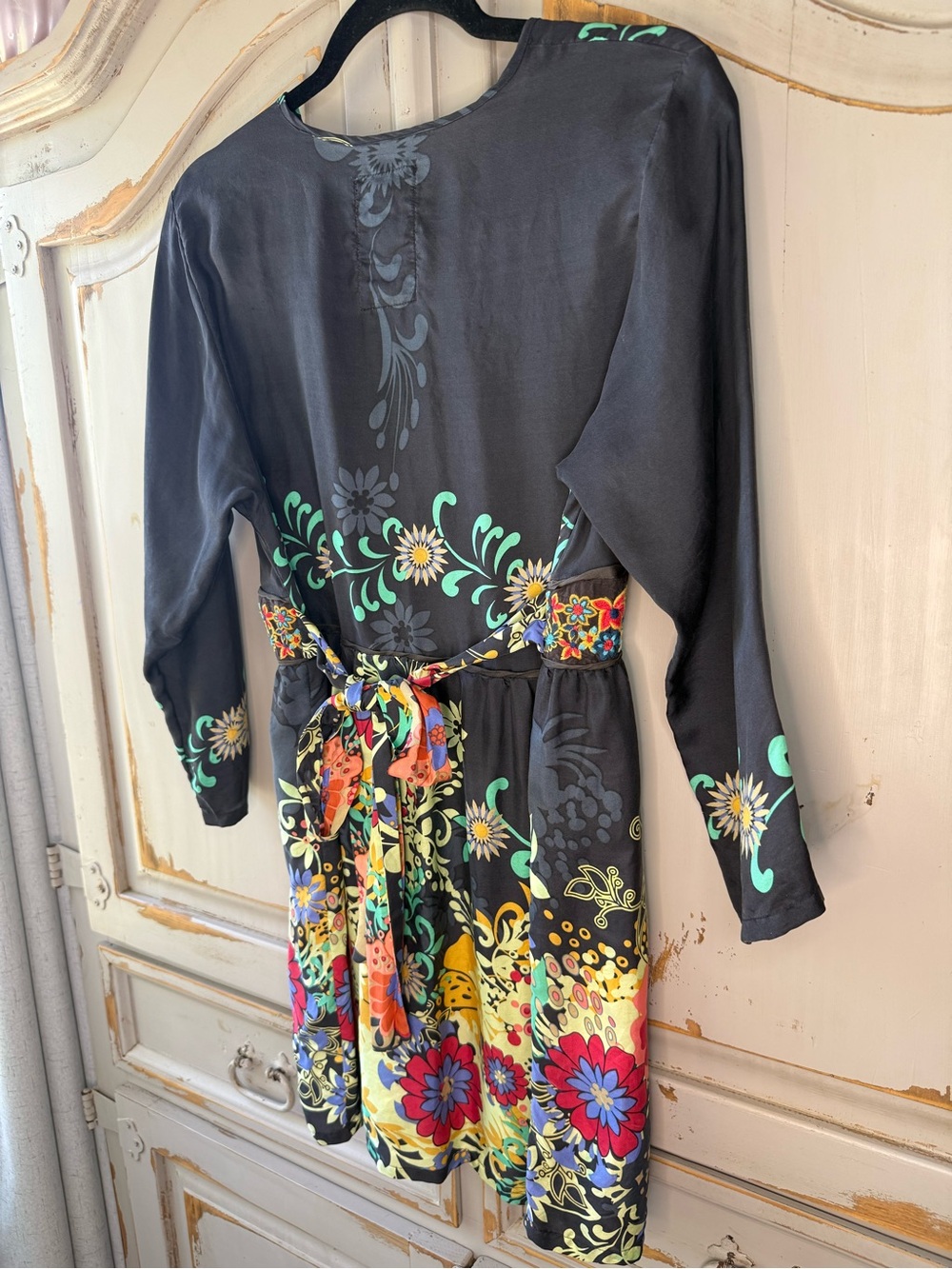 Johnny Was | 100% Silk Floral Plunge V-Neck Belted Boho Tunic Dress Size M - Picture 6 of 10